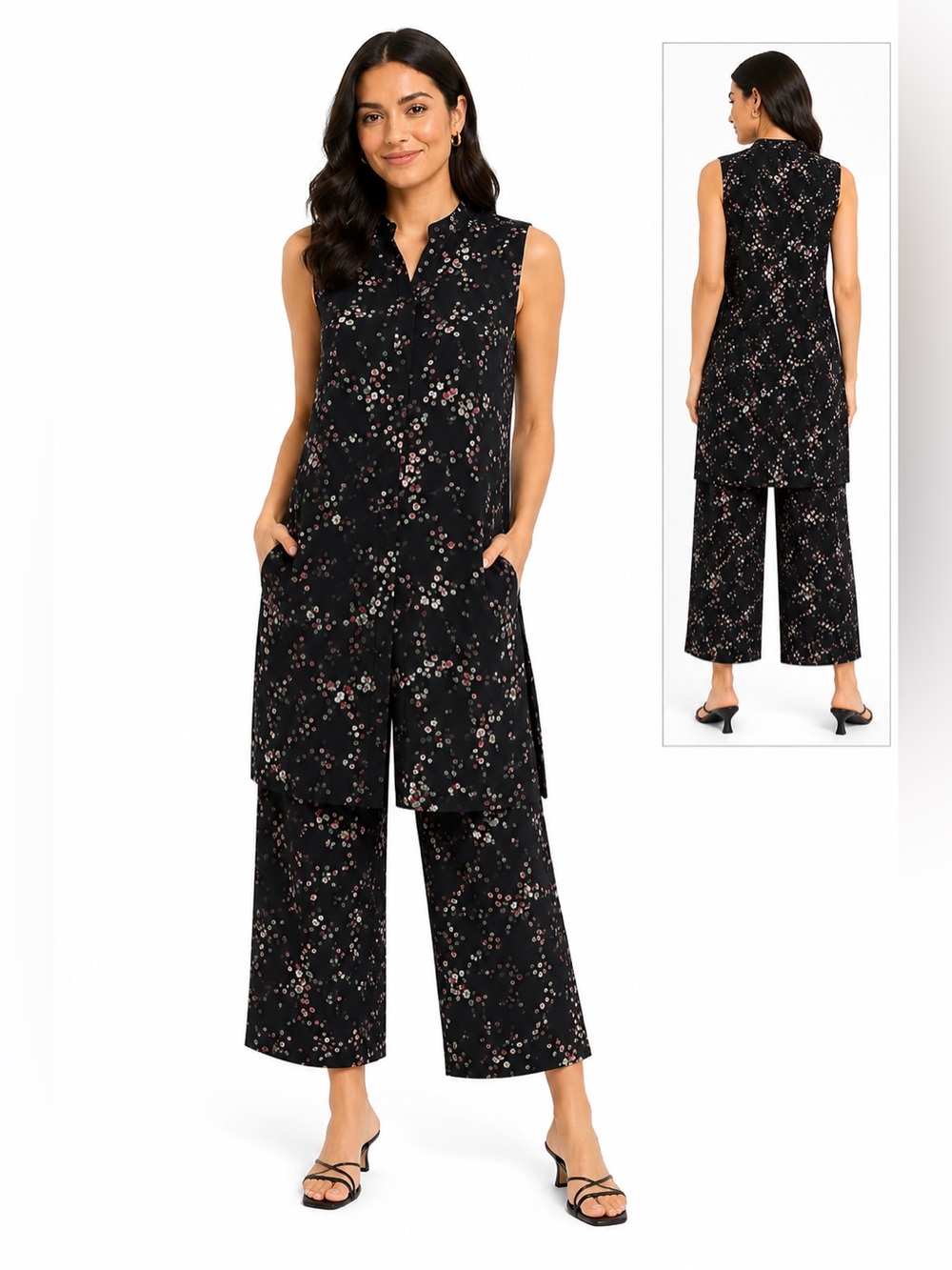 Zaket & Plover 2-Piece Floral Matching Set Size S Sleeveless Tunic Wide Leg